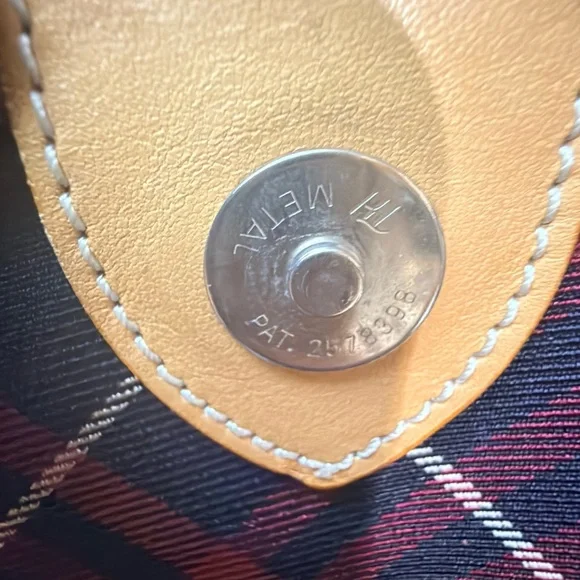 Burberry Red and Navy Plaid with Tan Leather Detail - Picture 7 of 8